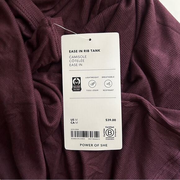 Athleta Maroon “Ease In Rib Tank” Racerback Breathable Workout Top Size Medium - Picture 16 of 16